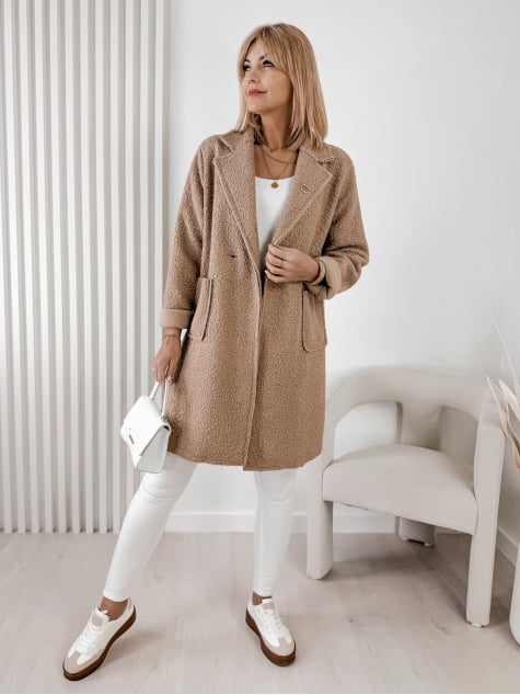 PŁASZCZ BOUCLE MELINDA CIEMNOBEŻOWY