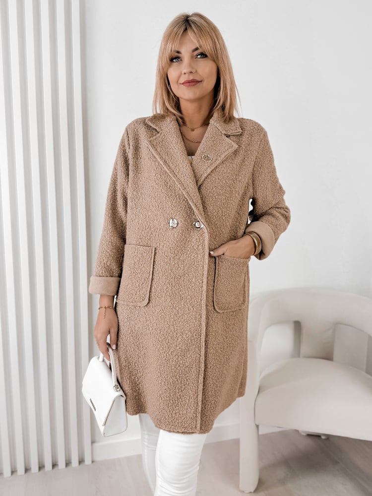 PŁASZCZ BOUCLE MELINDA CIEMNOBEŻOWY