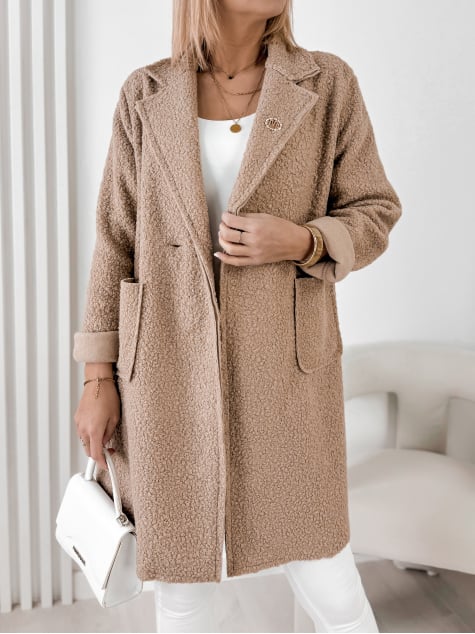 PŁASZCZ BOUCLE MELINDA CIEMNOBEŻOWY