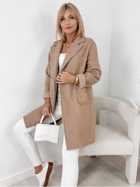 PŁASZCZ BOUCLE MELINDA CIEMNOBEŻOWY