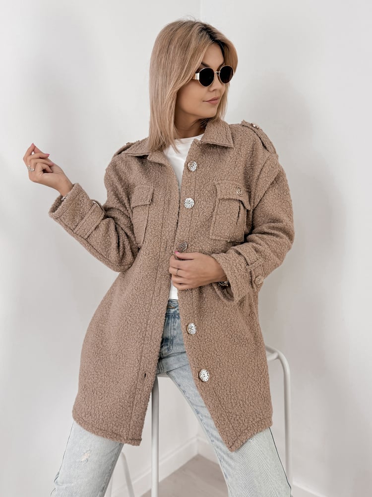 PŁASZCZ BOUCLE ELINNA CIEMNOBEŻOWY