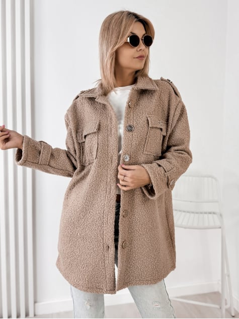 PŁASZCZ BOUCLE ELINNA CIEMNOBEŻOWY