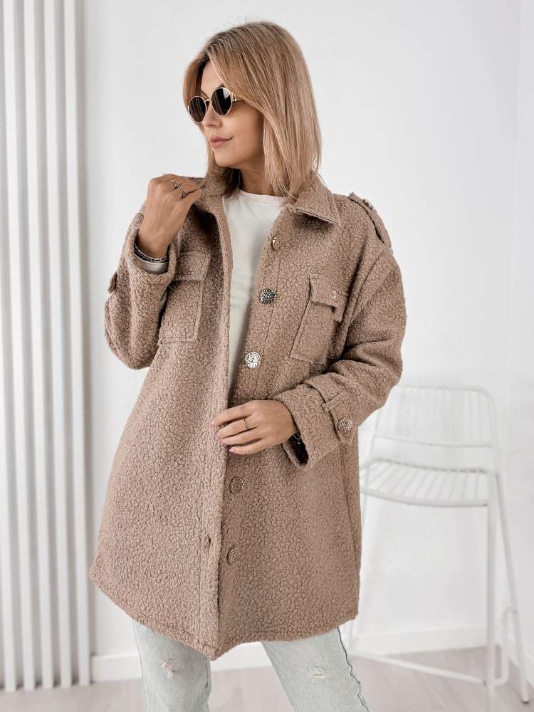 PŁASZCZ BOUCLE ELINNA CIEMNOBEŻOWY