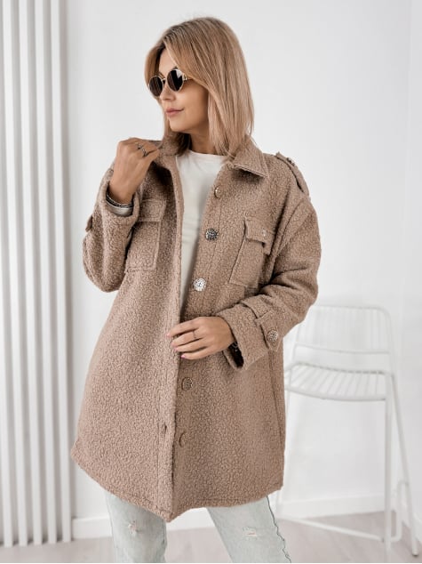 PŁASZCZ BOUCLE ELINNA CIEMNOBEŻOWY