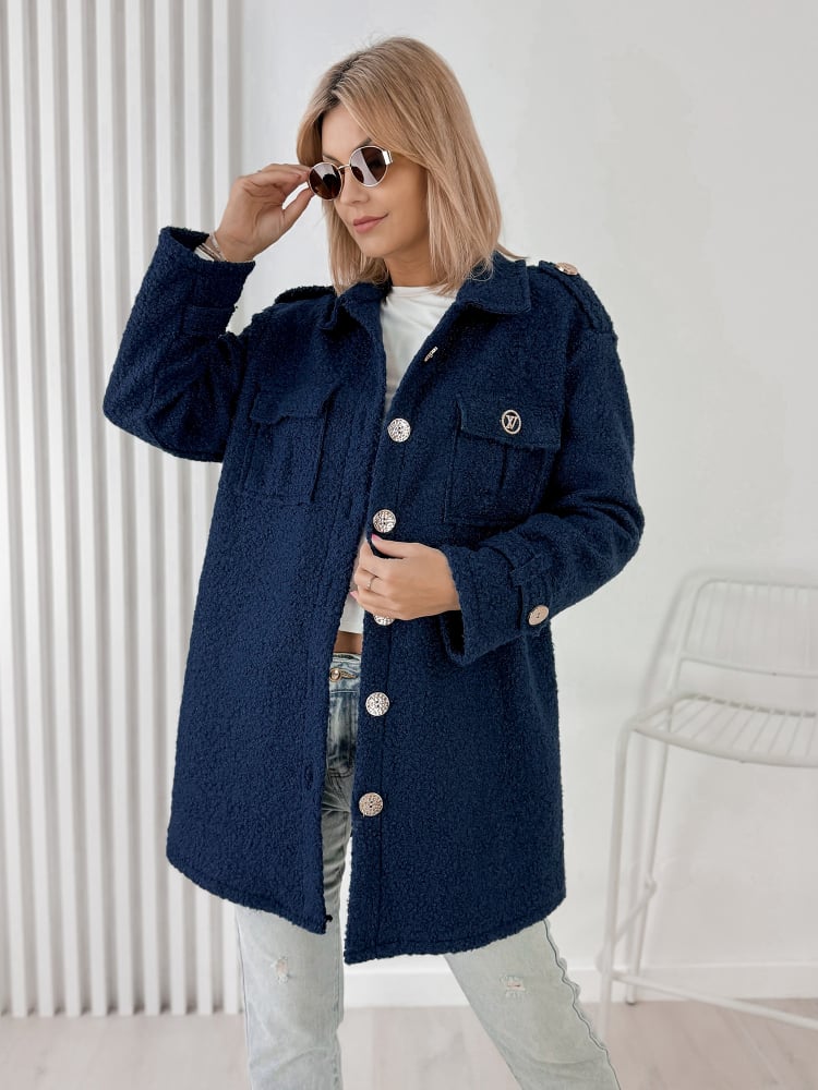 PŁASZCZ BOUCLE ELINNA GRANATOWY