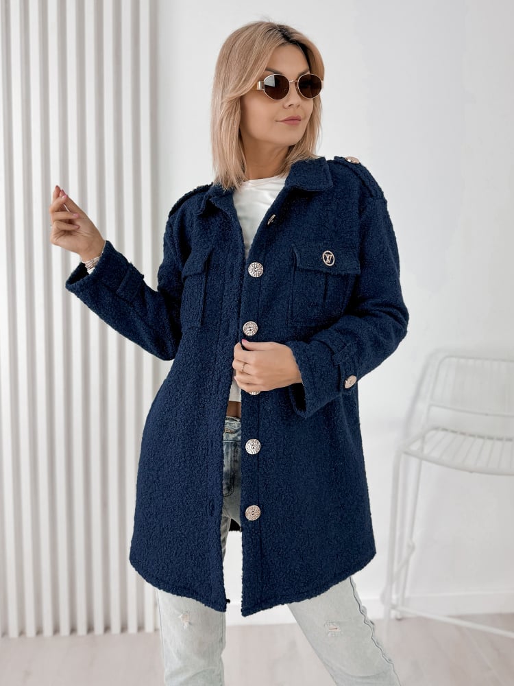 PŁASZCZ BOUCLE ELINNA GRANATOWY