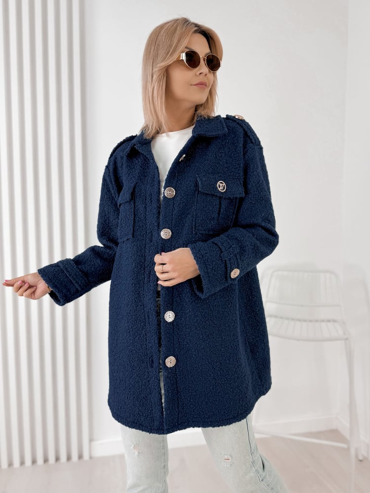 PŁASZCZ BOUCLE ELINNA GRANATOWY