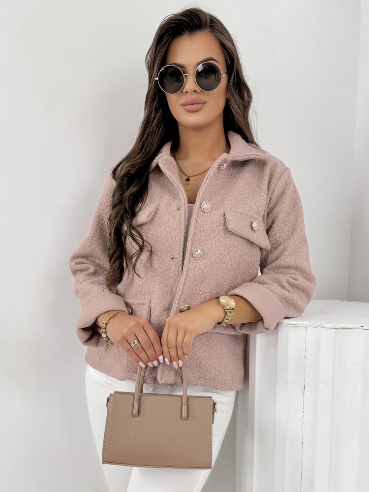 KURTKA BOUCLE XAVIA PUDROWY RÓŻ