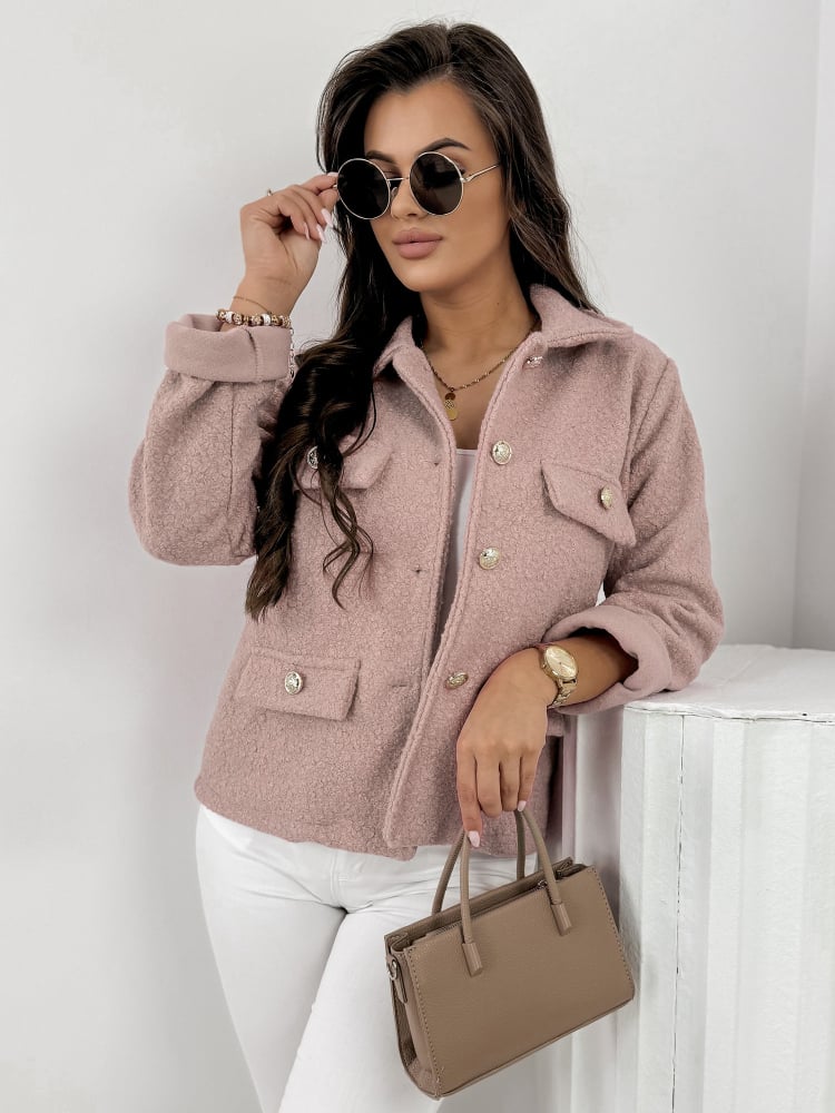 KURTKA BOUCLE XAVIA PUDROWY RÓŻ