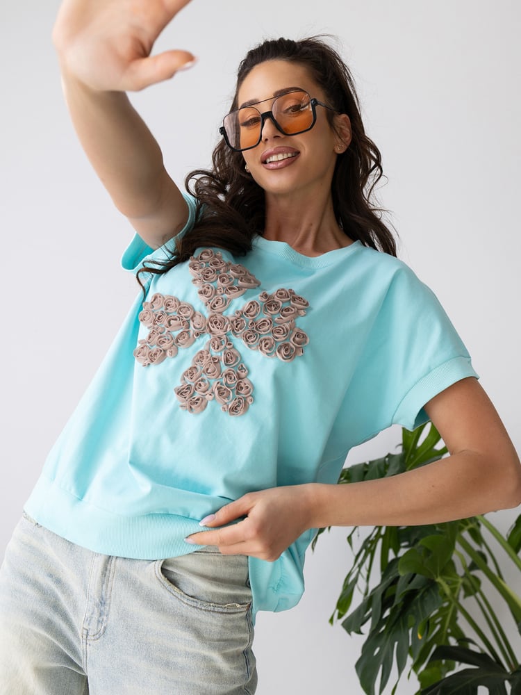 BLUZKA FLEURS MIĘTOWA