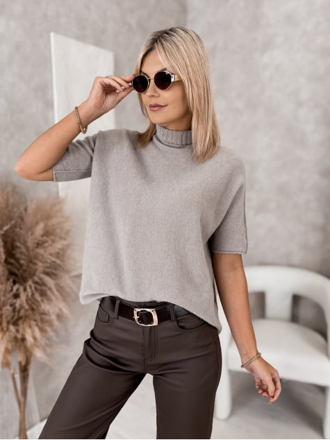 SWETER ASLAN CIEMNOBEŻOWY