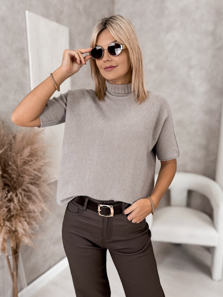 SWETER ASLAN CIEMNOBEŻOWY