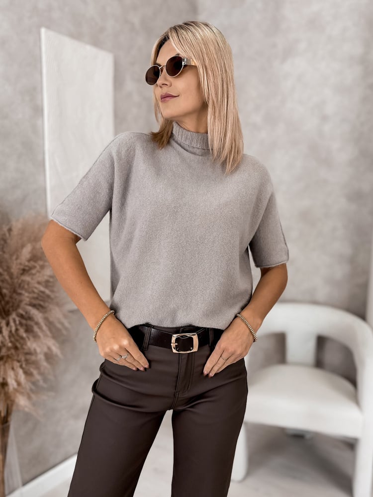 SWETER ASLAN CIEMNOBEŻOWY