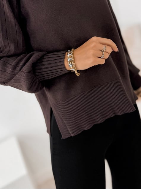 SWETER FEYRE BRĄZOWY