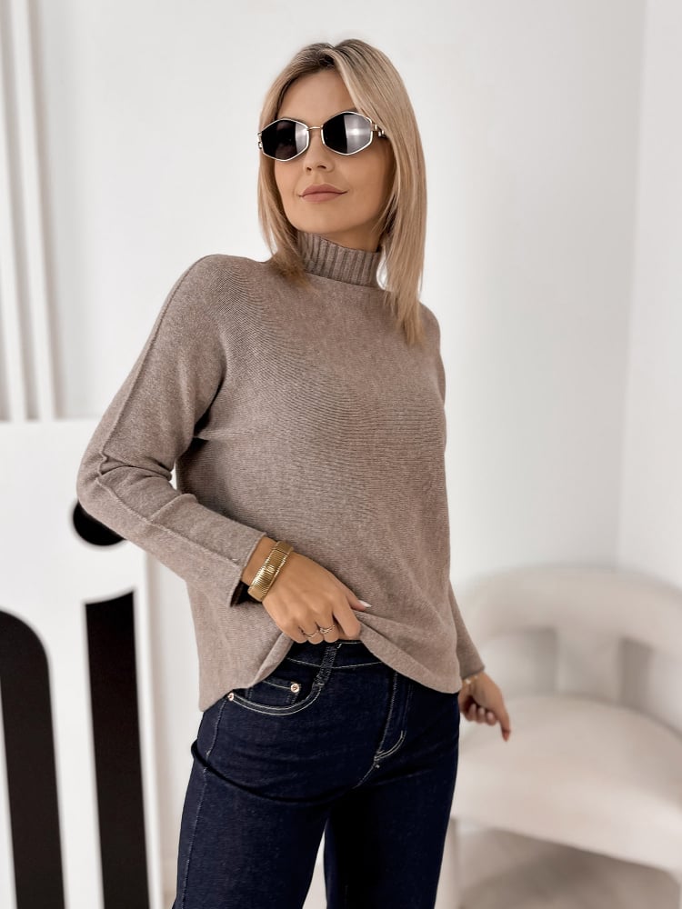 SWETER HALDIR CIEMNOBEŻOWY