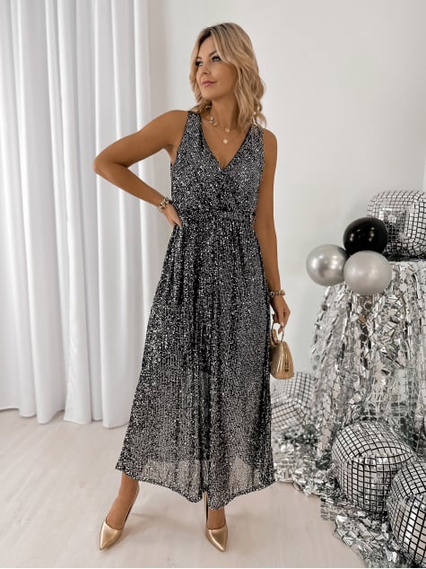 SUKIENKA INDRA CZARNO-SREBRNA