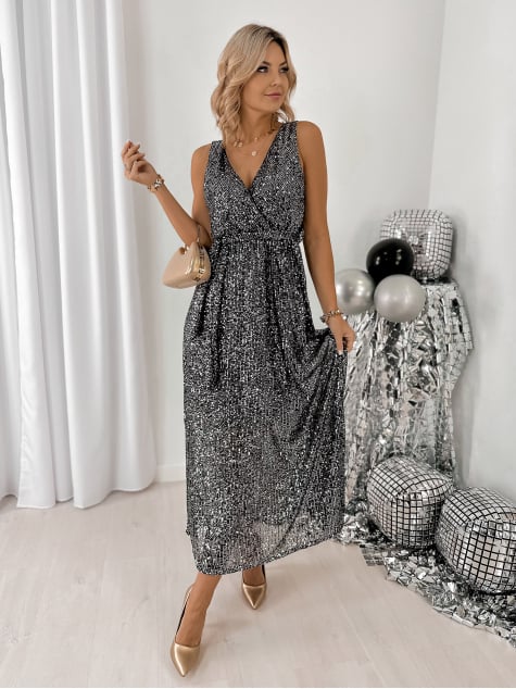 SUKIENKA INDRA CZARNO-SREBRNA