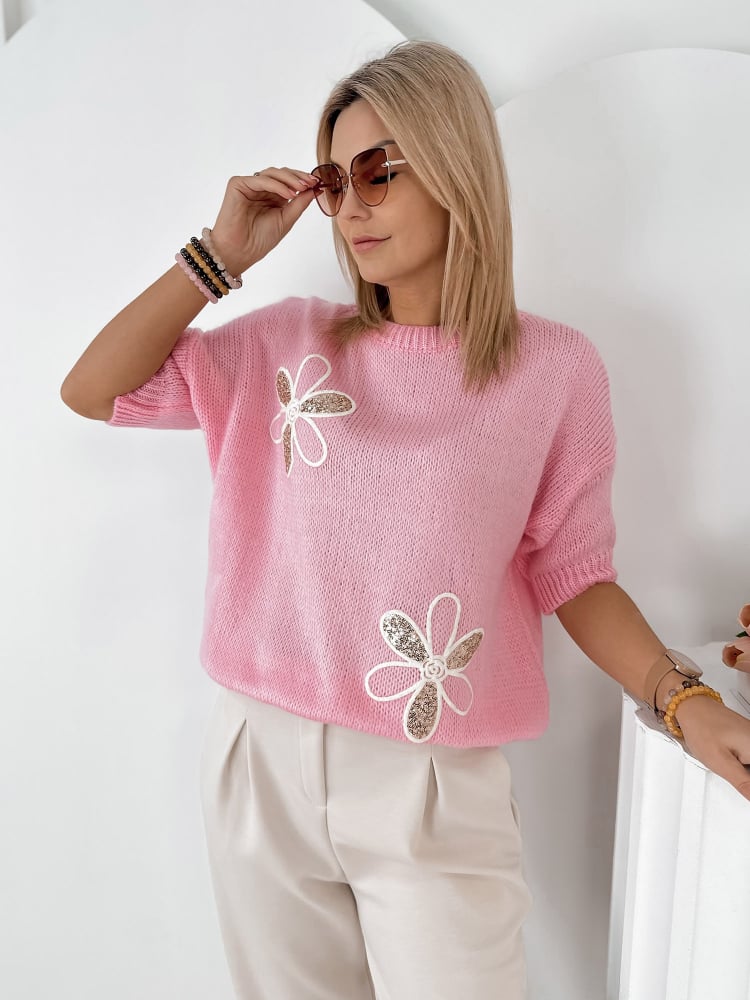 SWETER PARKER JASNORÓŻOWY