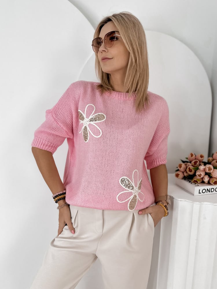 SWETER PARKER JASNORÓŻOWY