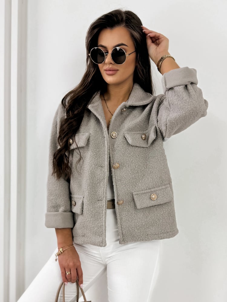 KURTKA BOUCLE XAVIA CIEMNOBEŻOWA