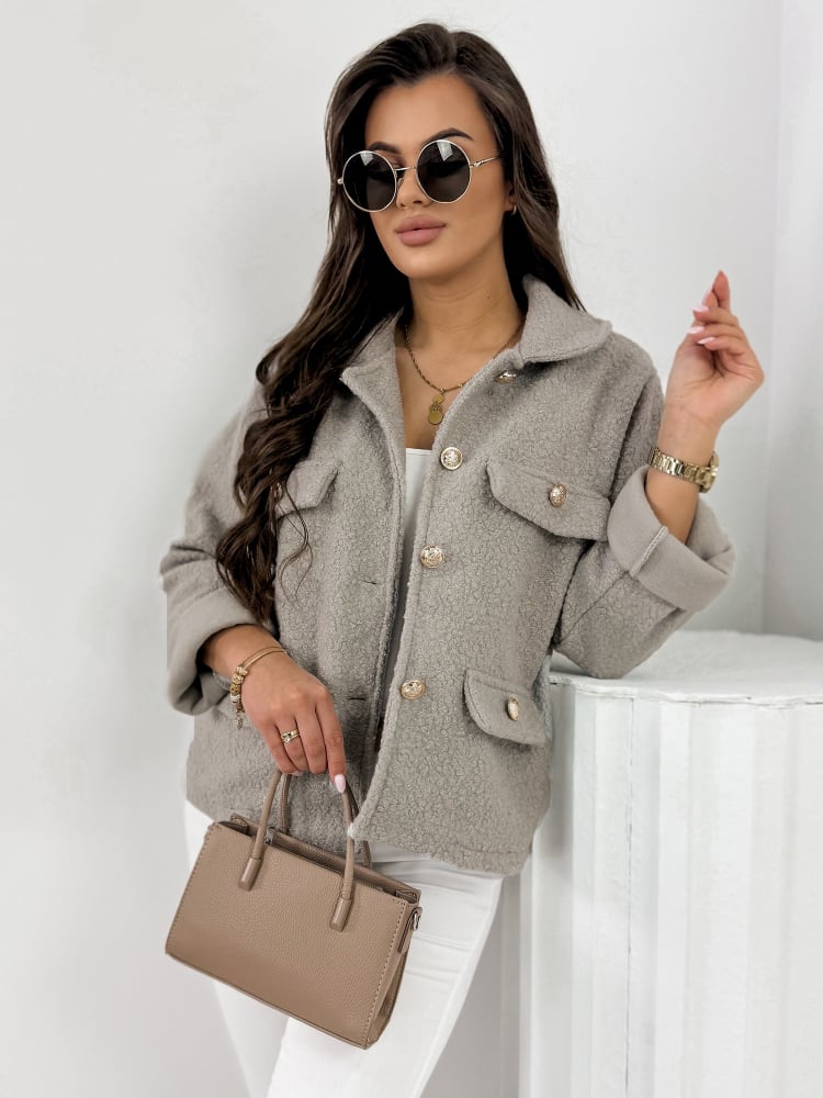 KURTKA BOUCLE XAVIA CIEMNOBEŻOWA