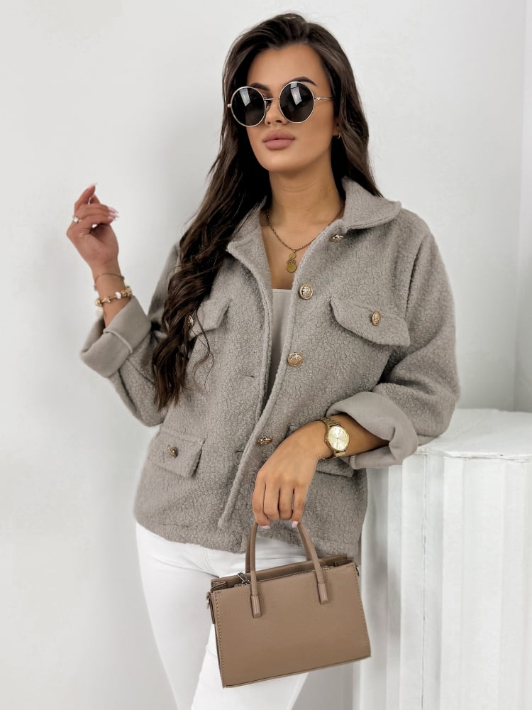 KURTKA BOUCLE XAVIA CIEMNOBEŻOWA