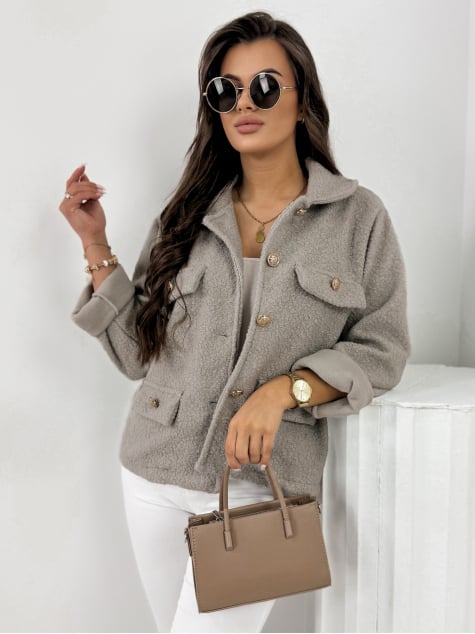 KURTKA BOUCLE XAVIA CIEMNOBEŻOWA