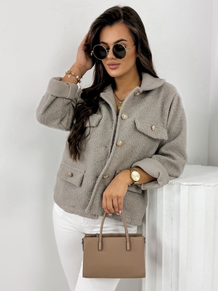 KURTKA BOUCLE XAVIA CIEMNOBEŻOWA