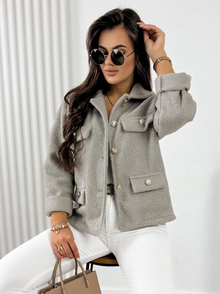 KURTKA BOUCLE XAVIA CIEMNOBEŻOWA