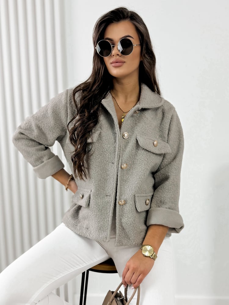 KURTKA BOUCLE XAVIA CIEMNOBEŻOWA