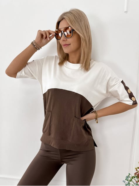 BLUZKA ROSALINDE ECRU-BRĄZOWA