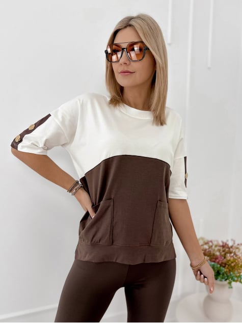 BLUZKA ROSALINDE ECRU-BRĄZOWA