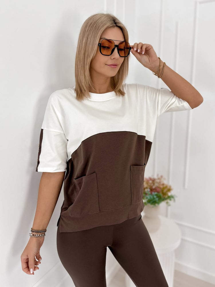 BLUZKA ROSALINDE ECRU-BRĄZOWA