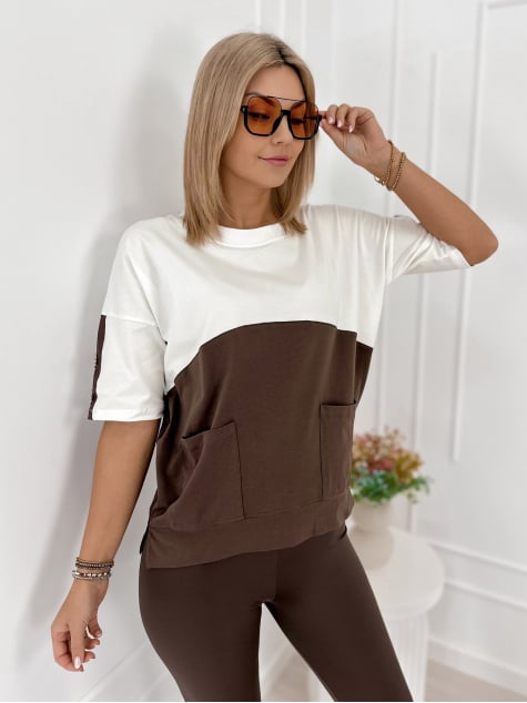 BLUZKA ROSALINDE ECRU-BRĄZOWA