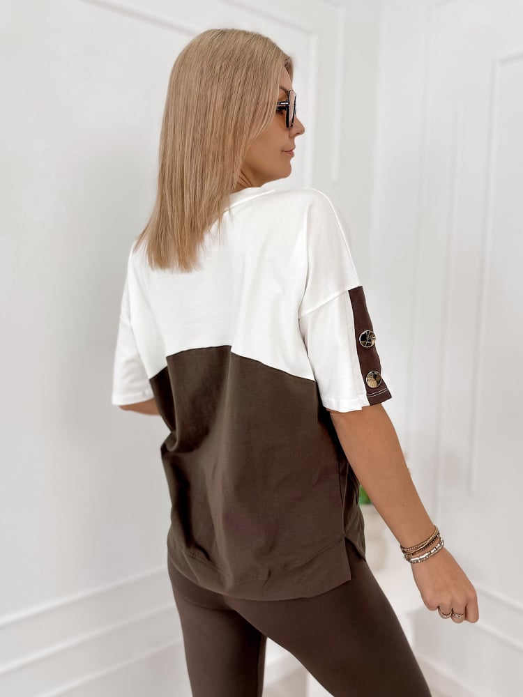 BLUZKA ROSALINDE ECRU-BRĄZOWA