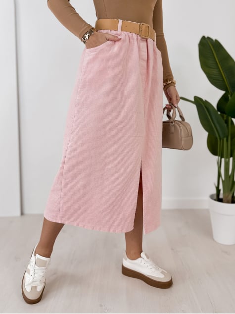 SPÓDNICA SZTRUKSOWA TIBES PUDROWY RÓŻ