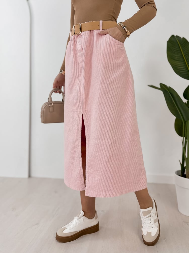 SPÓDNICA SZTRUKSOWA TIBES PUDROWY RÓŻ