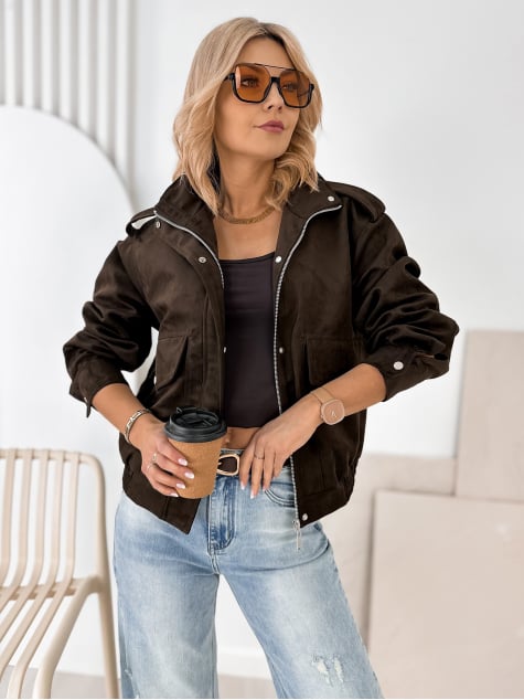 KURTKA ZAMSZOWA CARMEN CIEMNOBRĄZOWA