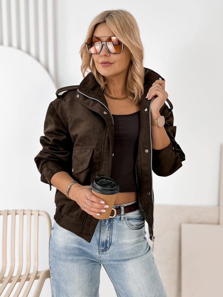 KURTKA ZAMSZOWA CARMEN CIEMNOBRĄZOWA