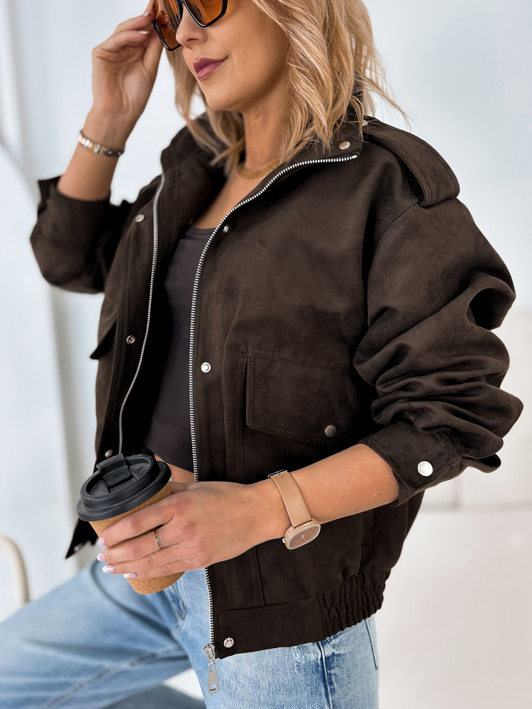 KURTKA ZAMSZOWA CARMEN CIEMNOBRĄZOWA