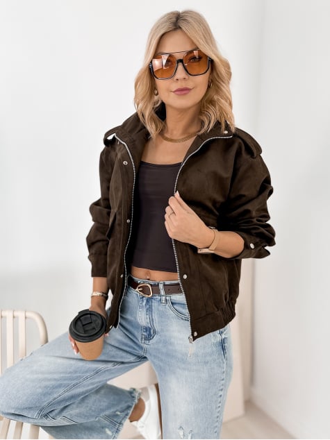 KURTKA ZAMSZOWA CARMEN CIEMNOBRĄZOWA