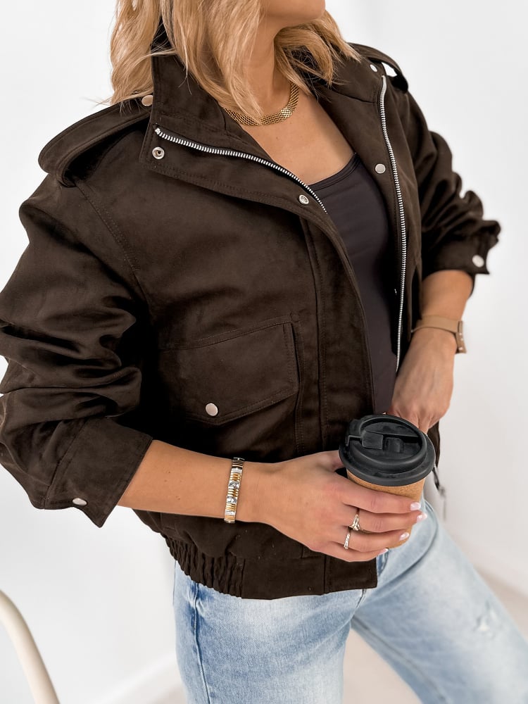 KURTKA ZAMSZOWA CARMEN CIEMNOBRĄZOWA