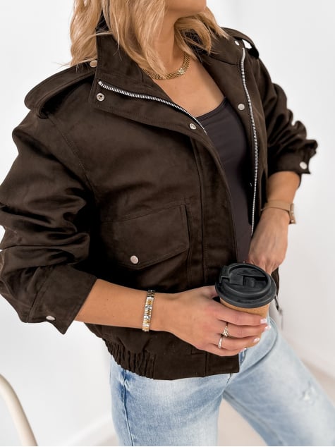 KURTKA ZAMSZOWA CARMEN CIEMNOBRĄZOWA