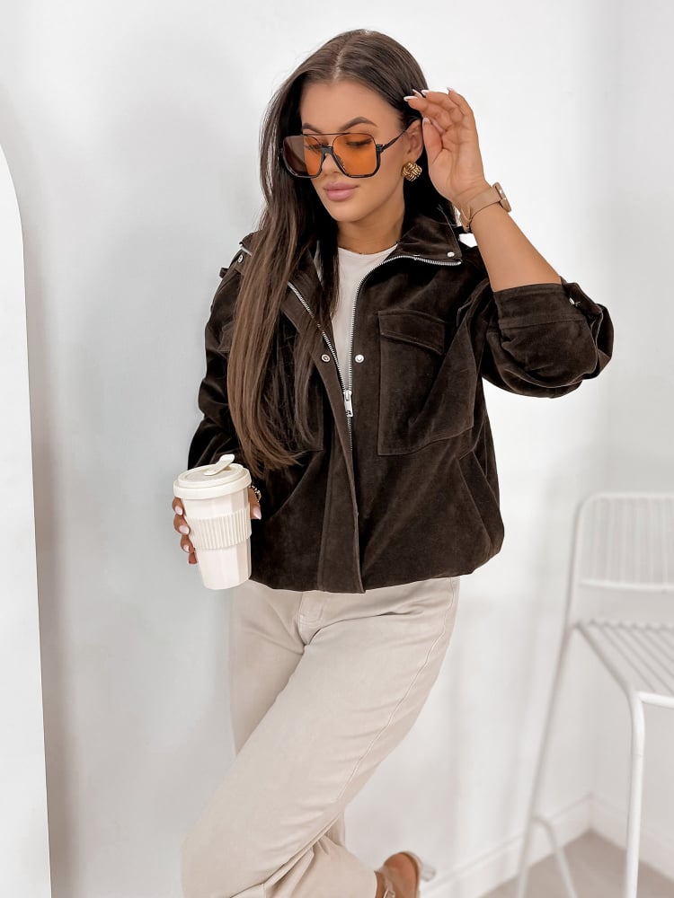 KURTKA ZAMSZOWA SALOME CIEMNOBRĄZOWA