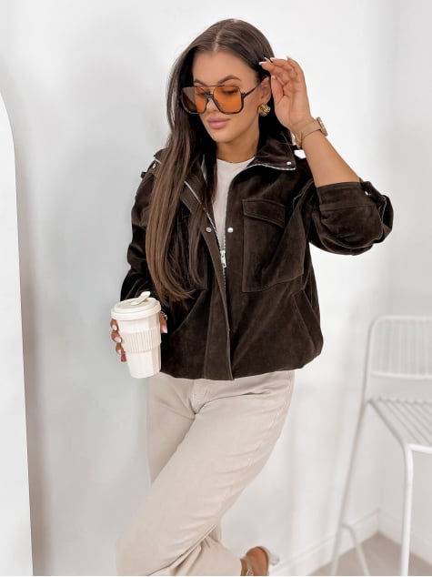 KURTKA ZAMSZOWA SALOME CIEMNOBRĄZOWA