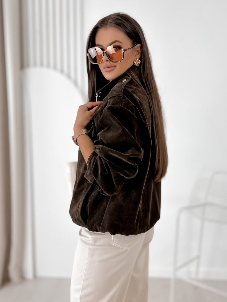 KURTKA ZAMSZOWA SALOME CIEMNOBRĄZOWA