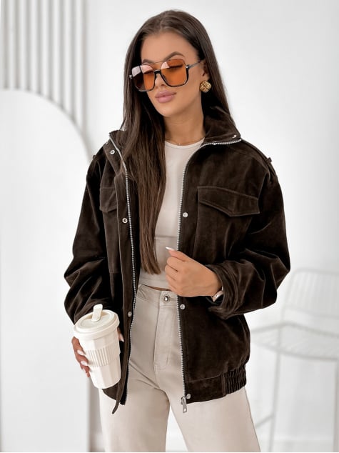 KURTKA ZAMSZOWA SALOME CIEMNOBRĄZOWA