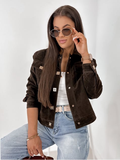 KURTKA ZAMSZOWA MONTEVERDI CIEMNOBRĄZOWA