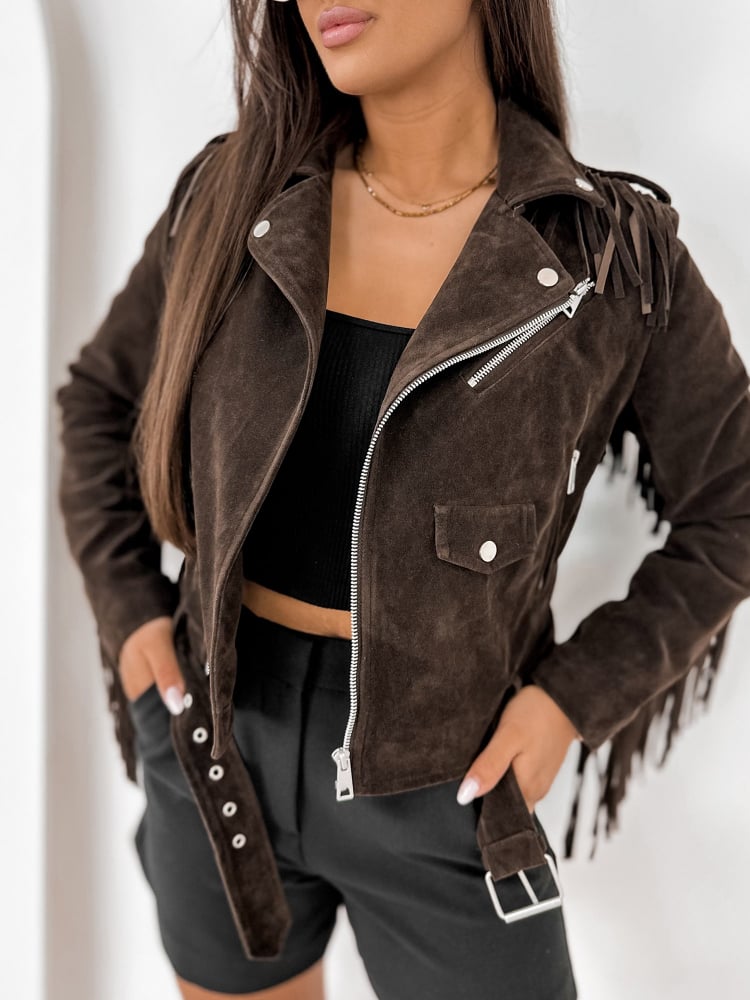 KURTKA ZAMSZOWA SUNDANCE CIEMNOBRĄZOWA