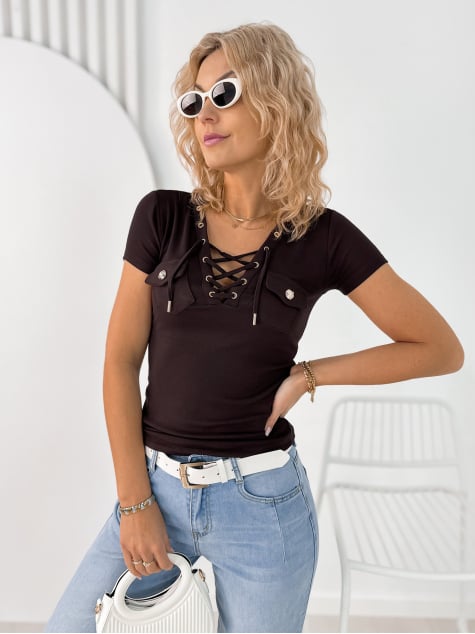 BLUZKA SOMERTON CIEMNOBRĄZOWA